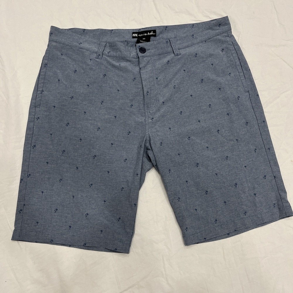 Travis Mathew Mens Rock The Boat Palm Tree Blue Striped Golf Shorts Sz 40 Casual